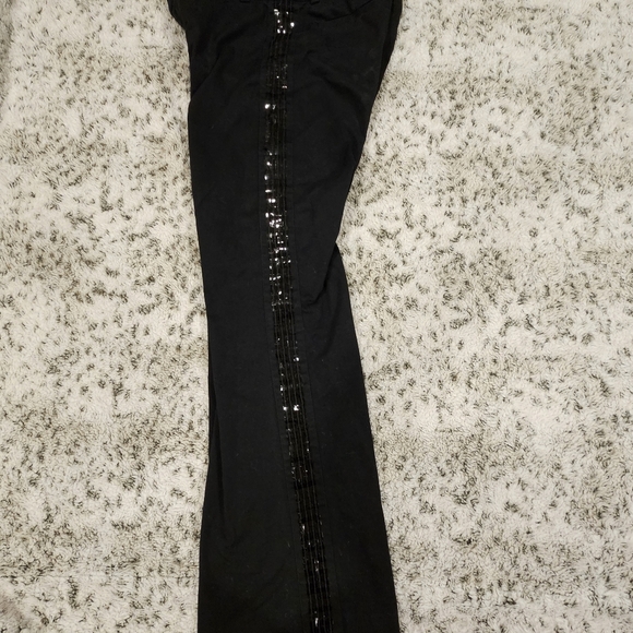 Banana Republic SZ 6 Black Martin Flare Leg Mid Rise Pant W/Side Sequin Stripe - Picture 1 of 13